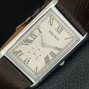 Vintage Style Seiko Quartz Mens Silver Watch & White accents W/ SubDial